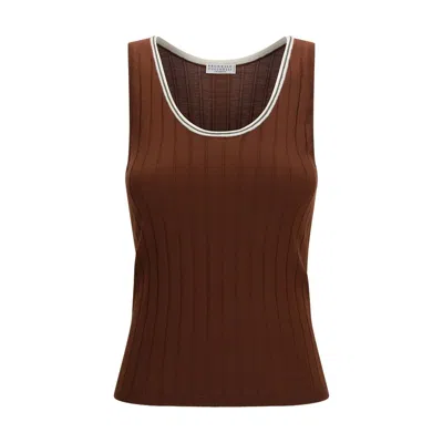 Brunello Cucinelli Bordeaux Wool Oves Aries Sleeveles T-shirt In Brown