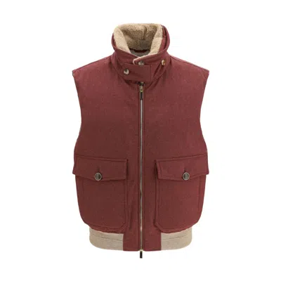 Brunello Cucinelli Bordeaux Wool Oves Aries Sleeveless Jacket In Burgundy
