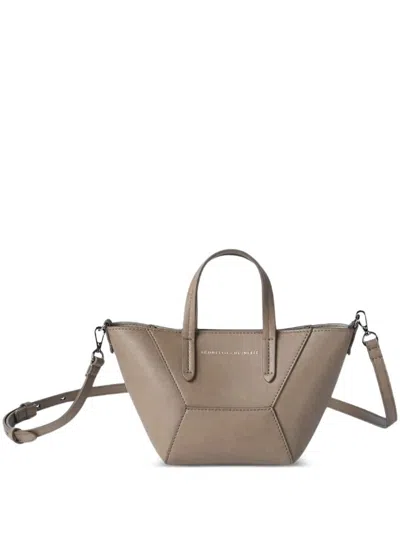 Brunello Cucinelli Bc Duo Mini Bag In Calfskin With Monili In Brown