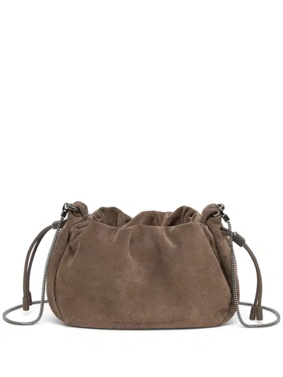 Brunello Cucinelli Borsa Bucket Mellow In Camoscio In Beige