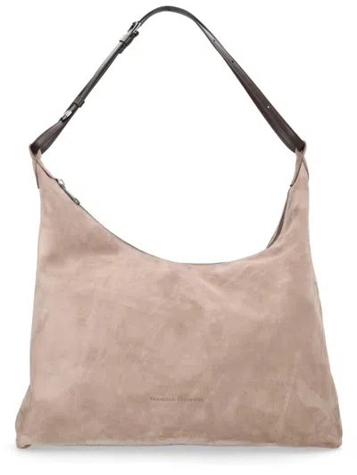 Brunello Cucinelli Borsa In Suede In Neutral