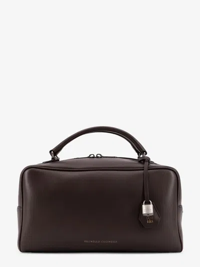 Brunello Cucinelli Boston Explorer Leather Shoulder Bag In Brown