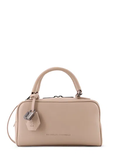 Brunello Cucinelli Boston Explorer Small Leather Crossbody Bag In Neutral