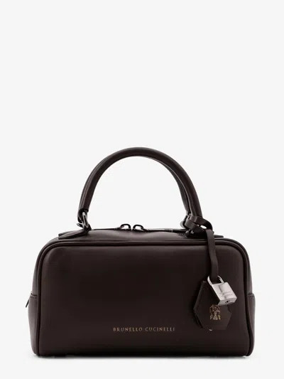 Brunello Cucinelli Boston Explorer Small Leather Shoulder Bag In Brown