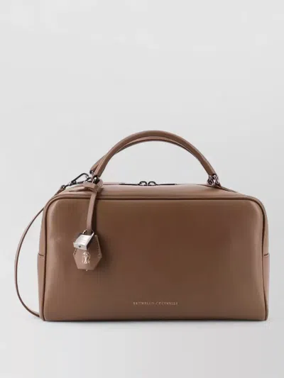 Brunello Cucinelli Boston Leather Shoulder Bag Structured Handles In Yellow