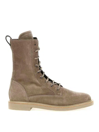 Brunello Cucinelli Suede Lace-up Boots Boots, Ankle Boots Beige In Cream