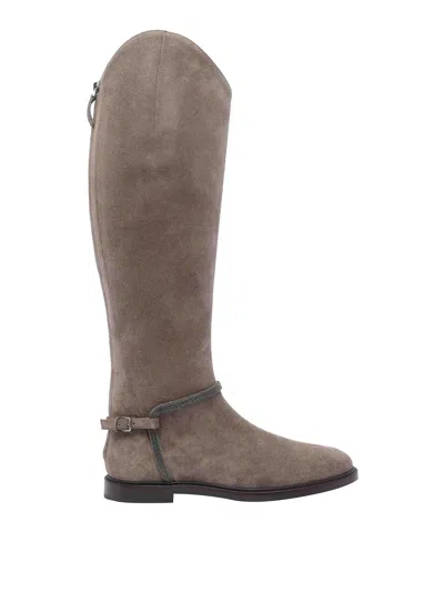 Brunello Cucinelli Suede Boots In Neutral