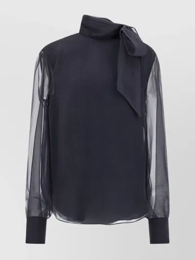 BRUNELLO CUCINELLI BOW DETAIL CRISP SILK BLOUSE