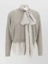 Brunello Cucinelli Bow Detail Layered Knit Sweater In Neutral