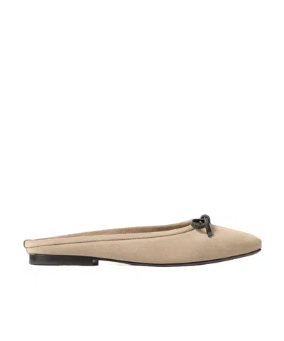 Brunello Cucinelli Bow-embellished Suede Slippers In Neutrals