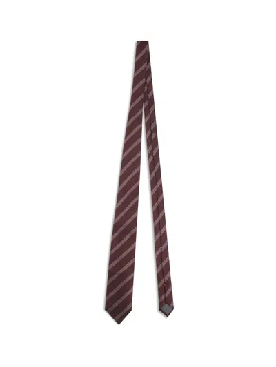 Brunello Cucinelli Striped Silk Tie In Brown