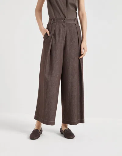 Brunello Cucinelli Box Pleat Trousers In Brown
