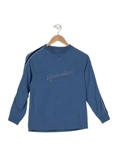 Pre-owned Brunello Cucinelli Kids' Boy's Embroidered Pullover In Blue