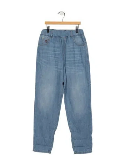 Pre-owned Brunello Cucinelli Kids' Boys Branded Embroidered Jeans In Blue