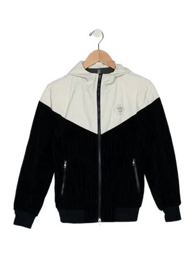Pre-owned Brunello Cucinelli Kids' Boys Colorblock Velour Zip Up Hoodie In Blue/neutrals
