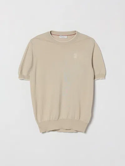 Brunello Cucinelli Kids'  Boys' Cotton Jumper With Logo And Contrast Trims In Neutral