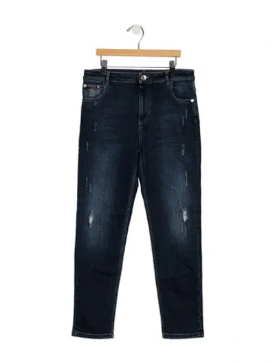 Pre-owned Brunello Cucinelli Kids' Boys Embroidered Button And Zip Closure Jeans In Blue