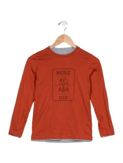 Pre-owned Brunello Cucinelli Kids' Boys Long Sleeve Graphic Shirt In Orange