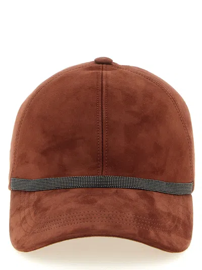 Brunello Cucinelli Br336097bm Lamb Leather Baseball Cap In Brown