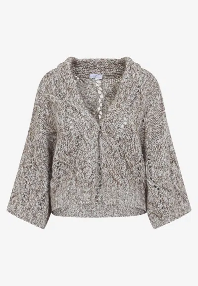 Brunello Cucinelli Braid Cardigan In Wool-blend In Brown