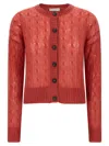 Brunello Cucinelli Mohair-blend Cable-knit Cardigan In Red
