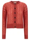 Brunello Cucinelli Mohair-blend Cable-knit Cardigan In Red
