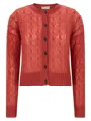 Brunello Cucinelli Mohair-blend Cable-knit Cardigan In Red