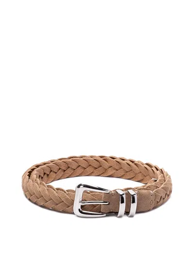 Brunello Cucinelli Braided Belt With Tip In Brown