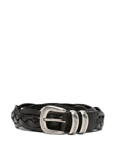 Brunello Cucinelli 3cm Woven Leather Belt In Black