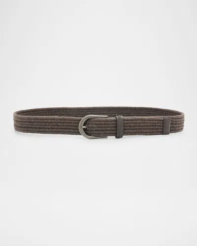 Brunello Cucinelli Braided Belt With Shiny Loop In Brown