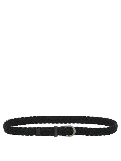 Brunello Cucinelli Braided Belt With Shiny Loop In Black