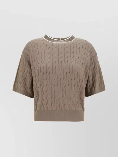 Brunello Cucinelli Braided Cable Knit Cotton Top In Brown