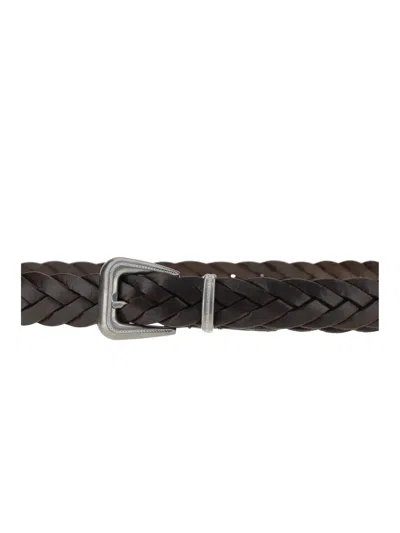 Brunello Cucinelli Braided Calf Leather Belt In Black