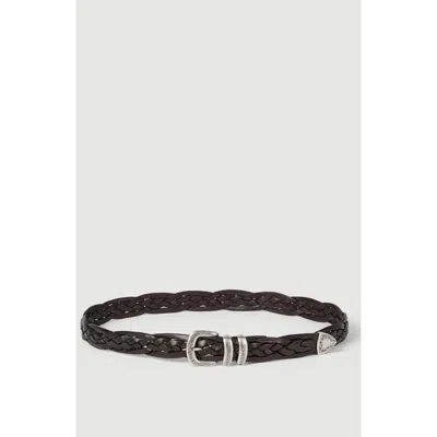 Brunello Cucinelli Braided Calfskin Belt With Detailed Buckle And Tip In Brown