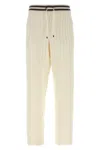 Brunello Cucinelli Cable Knit Cashmere Pants With Ribbed Cuffs In White