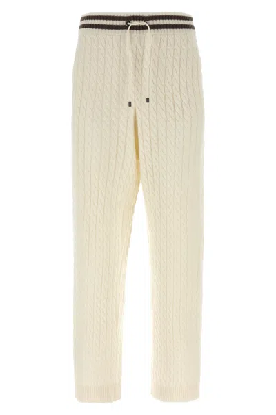 Brunello Cucinelli Braided Cashmere Pants In White