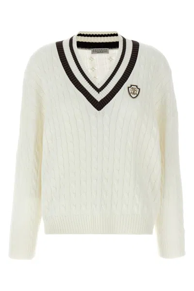 Brunello Cucinelli Braided Cotton Sweater In White