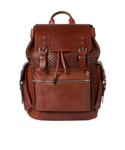 BRUNELLO CUCINELLI BRAIDED-DETAIL LEATHER BACKPACK