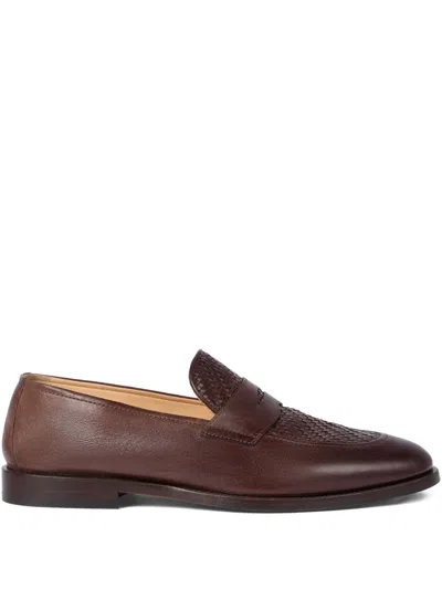 Brunello Cucinelli Braided-effect Penny-slot Loafers In Brown