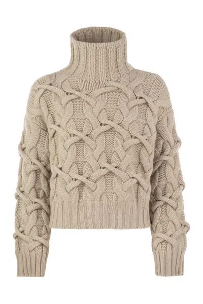 Brunello Cucinelli Braided High-necked Cashmere Sweater In Neutral