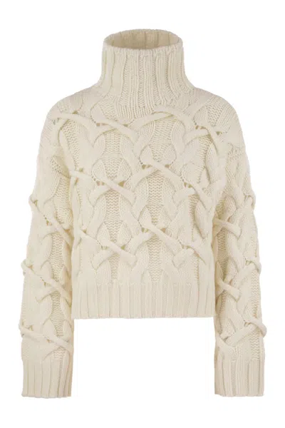 Brunello Cucinelli Braided High-necked Cashmere Sweater In White