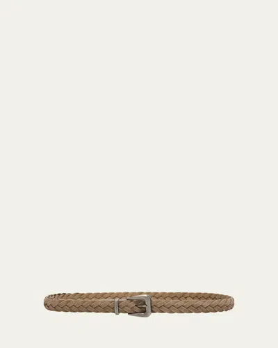 Brunello Cucinelli Braided Leather Belt With Monili In Pattern