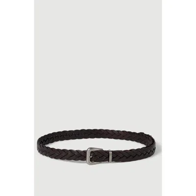 Brunello Cucinelli Braided Leather Belt With Monili In Brown