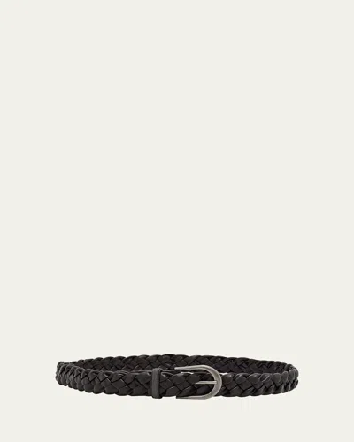 Brunello Cucinelli Braided Leather Skinny Belt In Black
