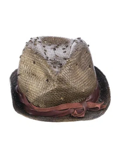 Pre-owned Brunello Cucinelli Braided Leather Trim Hat In Brown