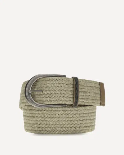 Brunello Cucinelli Braided Linen Belt With Shiny Loop In Brown