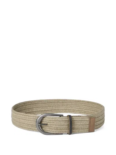 Brunello Cucinelli Linen Belt Braided Design Shiny Loop In Neutral