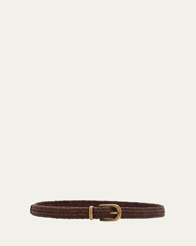 Brunello Cucinelli Braided Oval Buckle Raffia Belt In Brown