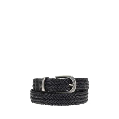 Brunello Cucinelli Braided Stretch Leather Belt In Black