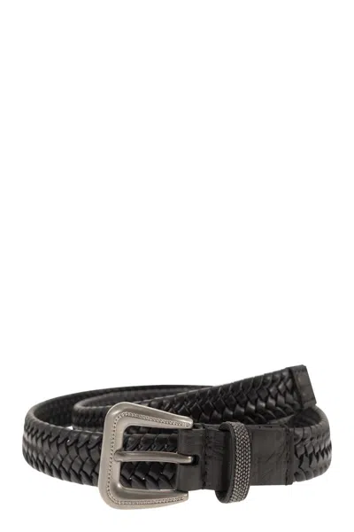 Brunello Cucinelli Braided Stretch Leather Belt With Eco Finish Brass Buckle In Brown